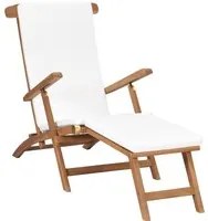 Sedia a Sdraio con Cuscino Bianco Crema Legno Massello di Teak cod mxl 13340