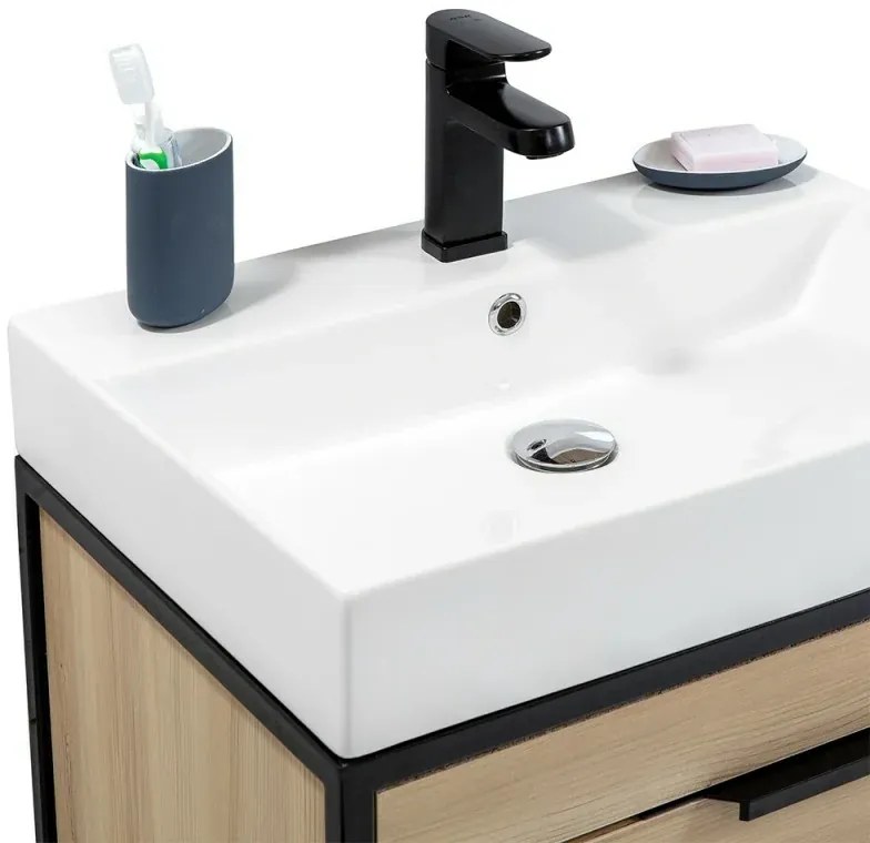 Mobile bagno sospeso 100 cm in legno e metallo nero con specchio Zante