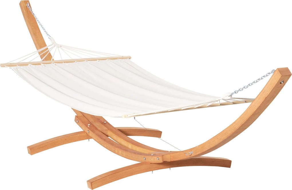 Amaca da Giardino 392x120x102 cm con Supporto in Legno di Pino e Cotone Bianca...