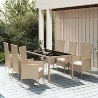 Set da Pranzo da Giardino 7 pz con Cuscini Beige in Polyrattan 3157563