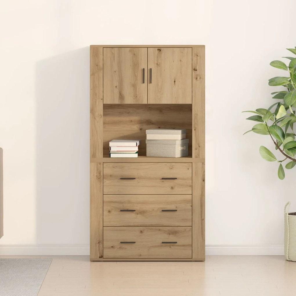 Mobile alto in rovere artigianale 80x33x150 cm legno ingegnerizzato