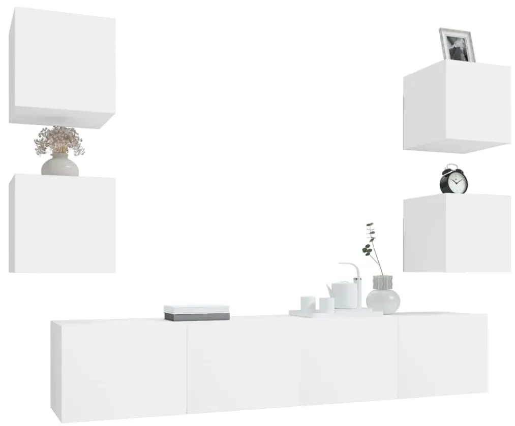 Set di mobili porta tv 6 pz bianco in legno multistrato