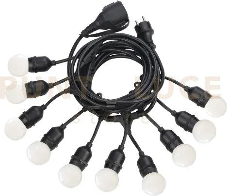 Fiesta catena luminosa ip44 10 luci attacco e27 cavo nero 60,5cm