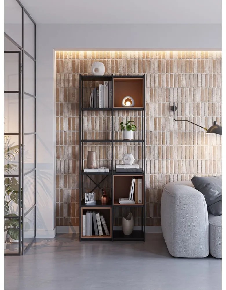 Libreria in nero e mattone 71x179 cm Anya - Marckeric
