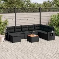 Set Divani da Giardino 9 pz con Cuscini Nero in Polyrattan 3224697