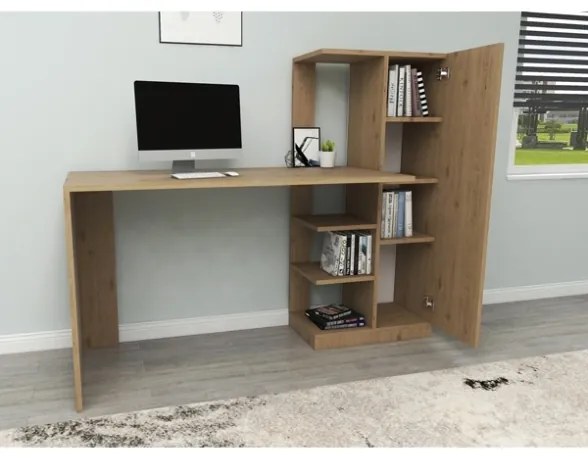 Scrivania Libreria Con Anta Laterale 150x55x120H Effetto Legno Ryan