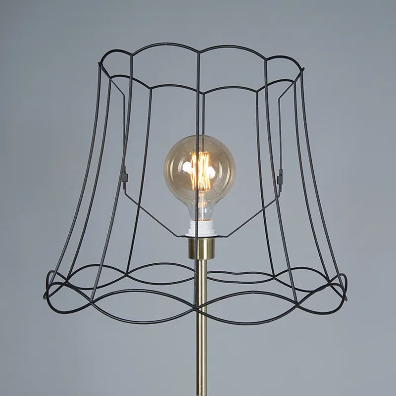 Lampada da terra retrò in ottone con paralume Granny Frame nero 45 cm - Kaso