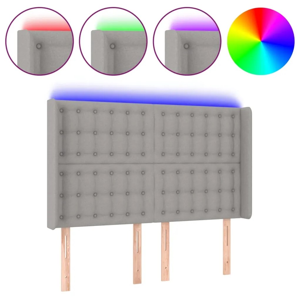Testiera a led grigio chiaro 147x16x118/128 cm in tessuto