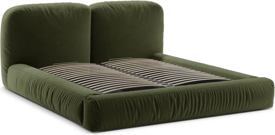 Letto matrimoniale imbottito verde con contenitore con rete inclusa 180x200 cm Martina – Micadoni