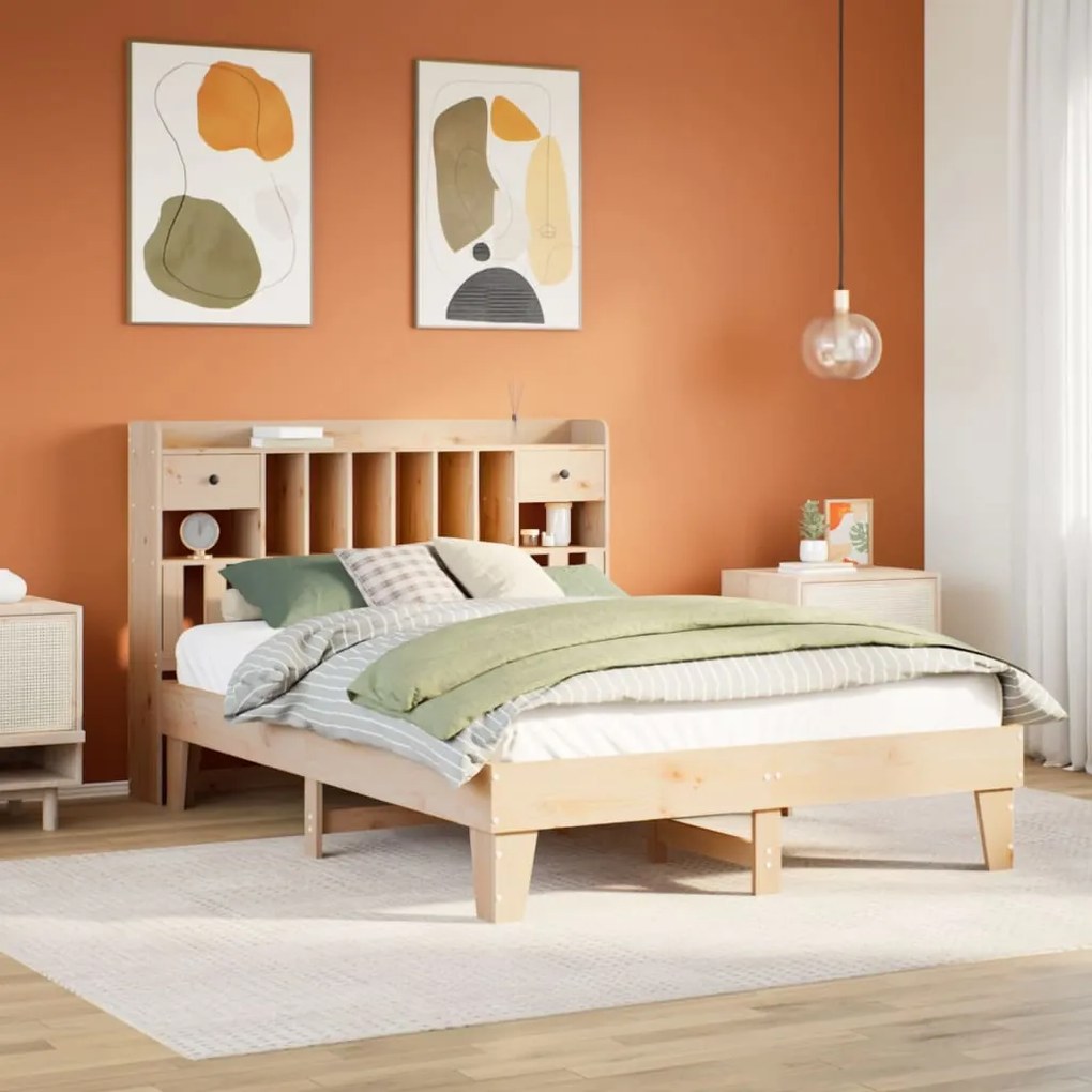 Letto Senza Materasso 140x200 Cm İn Legno Massello Di Pino /