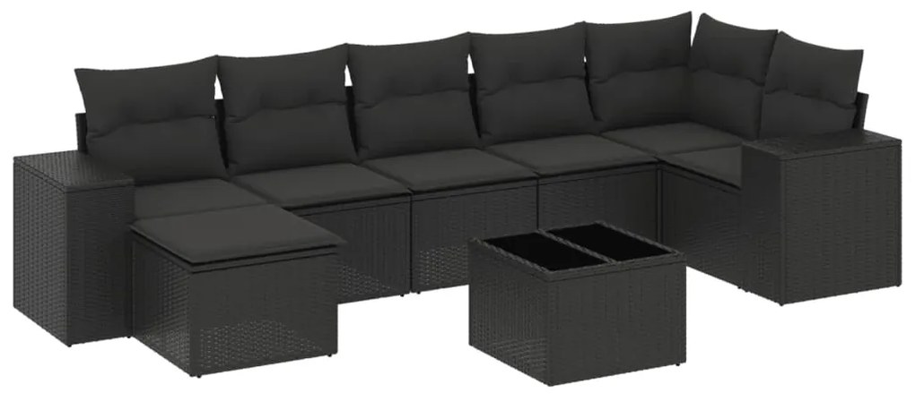 Set divani da giardino con cuscini 8 pz nero in polyrattan