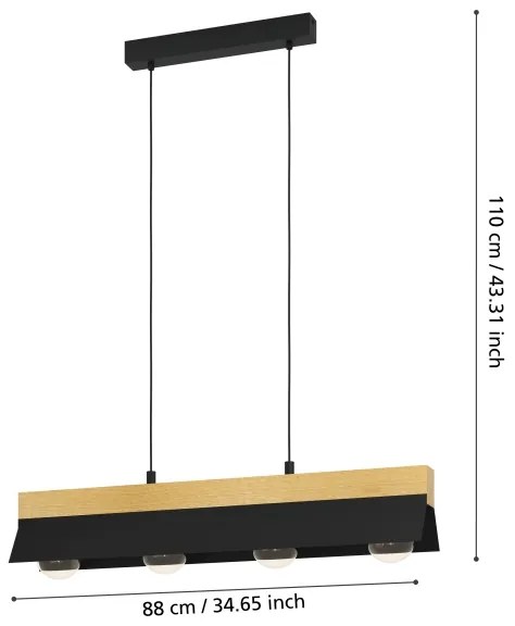 Eglo 900444 - Lampadario a sospensione con filo TARRAFO 4xE27/40W/230V