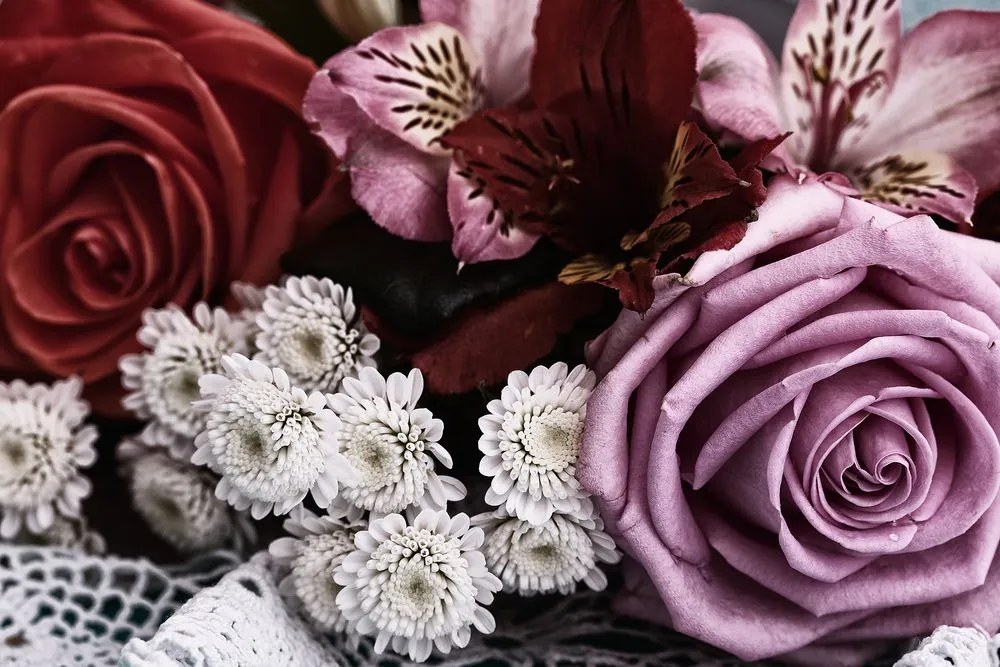 Quadro su tela – Bouquet di rose retrò