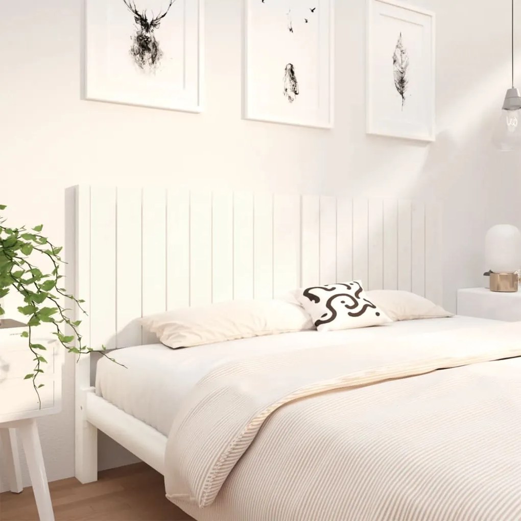 Testiera Per Letto Bianca 185,5x4x100 Cm Legno Massello Di Pino /