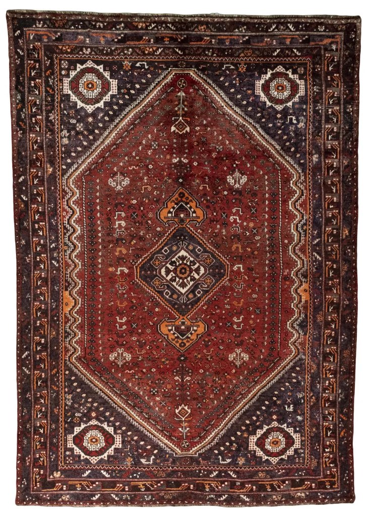 Shiraz Tappeto 220 x 310 Rosso (Iran) Annodato A Mano
