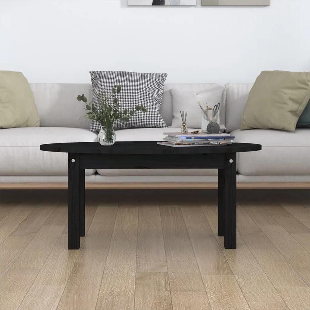 Tavolino da salotto nero 80x40x35 cm in legno massello di pino