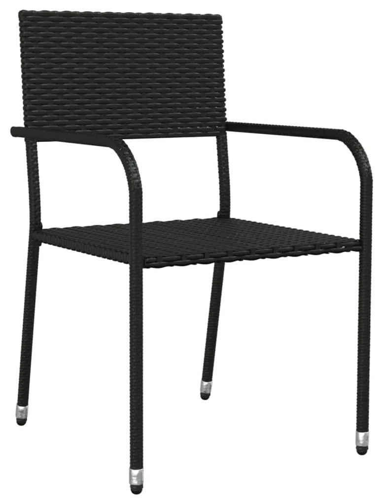 Set da pranzo da giardino 7 pz nero in polyrattan e acciaio