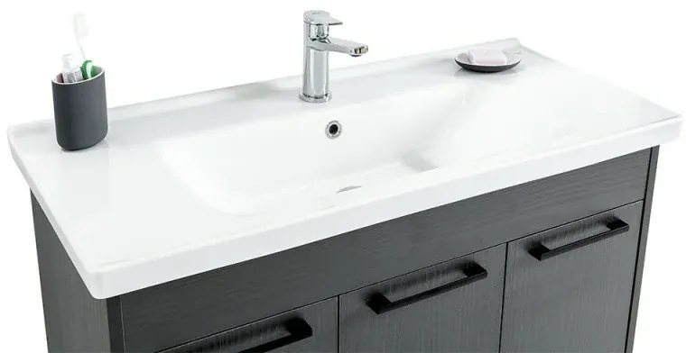 Mobile bagno sospeso 100 cm grigio effetto legno con armadietto a specchio Sofia