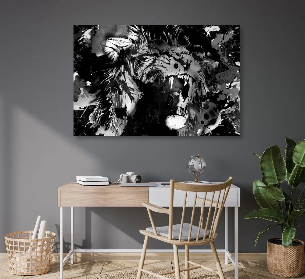 Quadro su tela – Testa di leone in bianco e nero