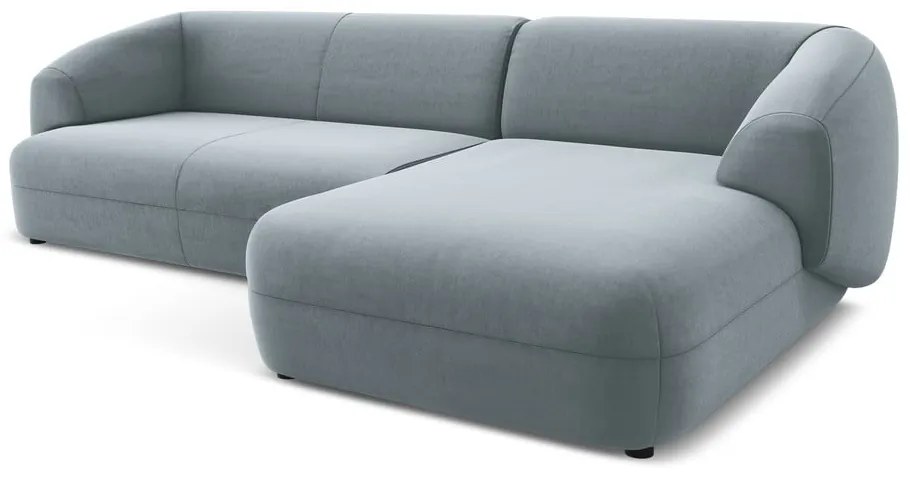 Divano angolare azzurro (con penisola a destra) con rivestimento in velluto Moana – Makamii