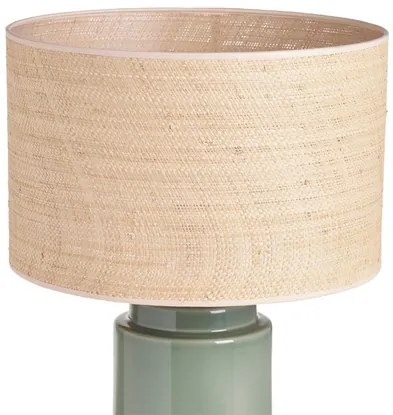 Lampada da tavolo in ceramica verde con paralume in rattan H64 cm MAJES