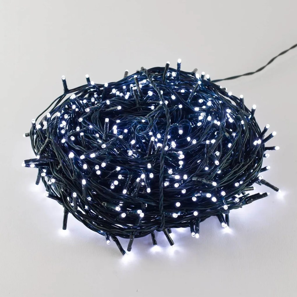 Catenaria Natalizia LED 8 GIOCHI DI LUCE 38m C.VERDE IP44 Colore Bianco Freddo 7500 - 8500 °K