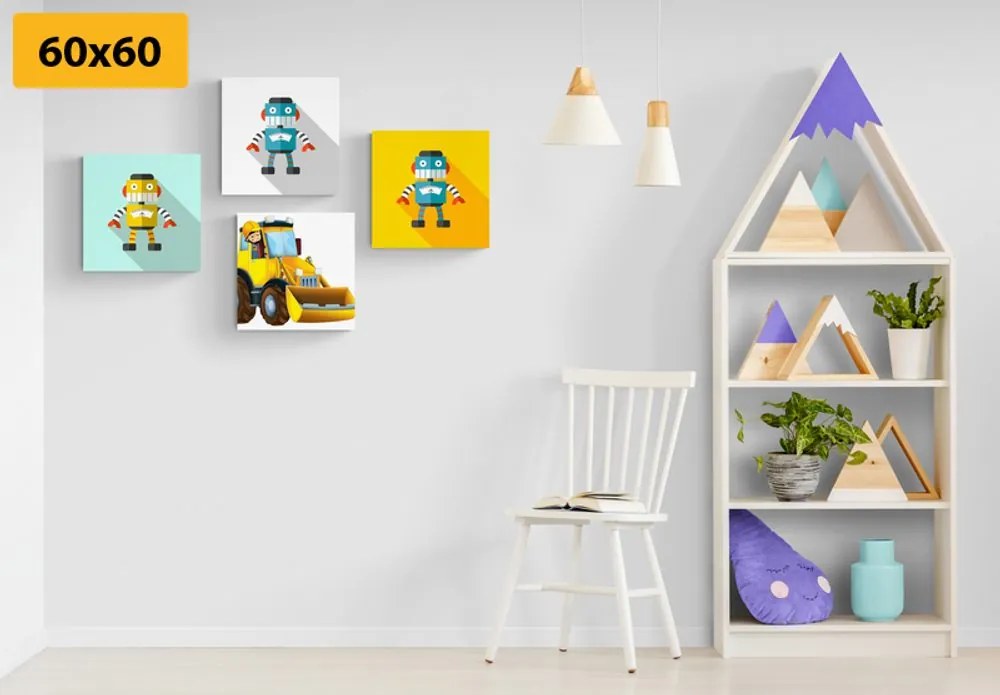Set di quadri – Robot con auto gialla