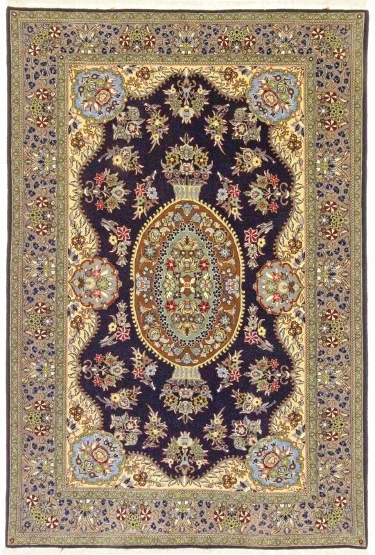 Ghom Tappeto 220 x 140 Blu (Iran) Annodato A Mano
