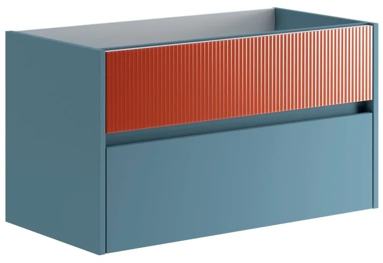 Mobile da bagno sotto lavabo Niwa blu pacifico frontale in vetro paprika laccato opaco L 89.5 x H 50 x P 45.5 cm 2 cassetti, lavabo non incluso