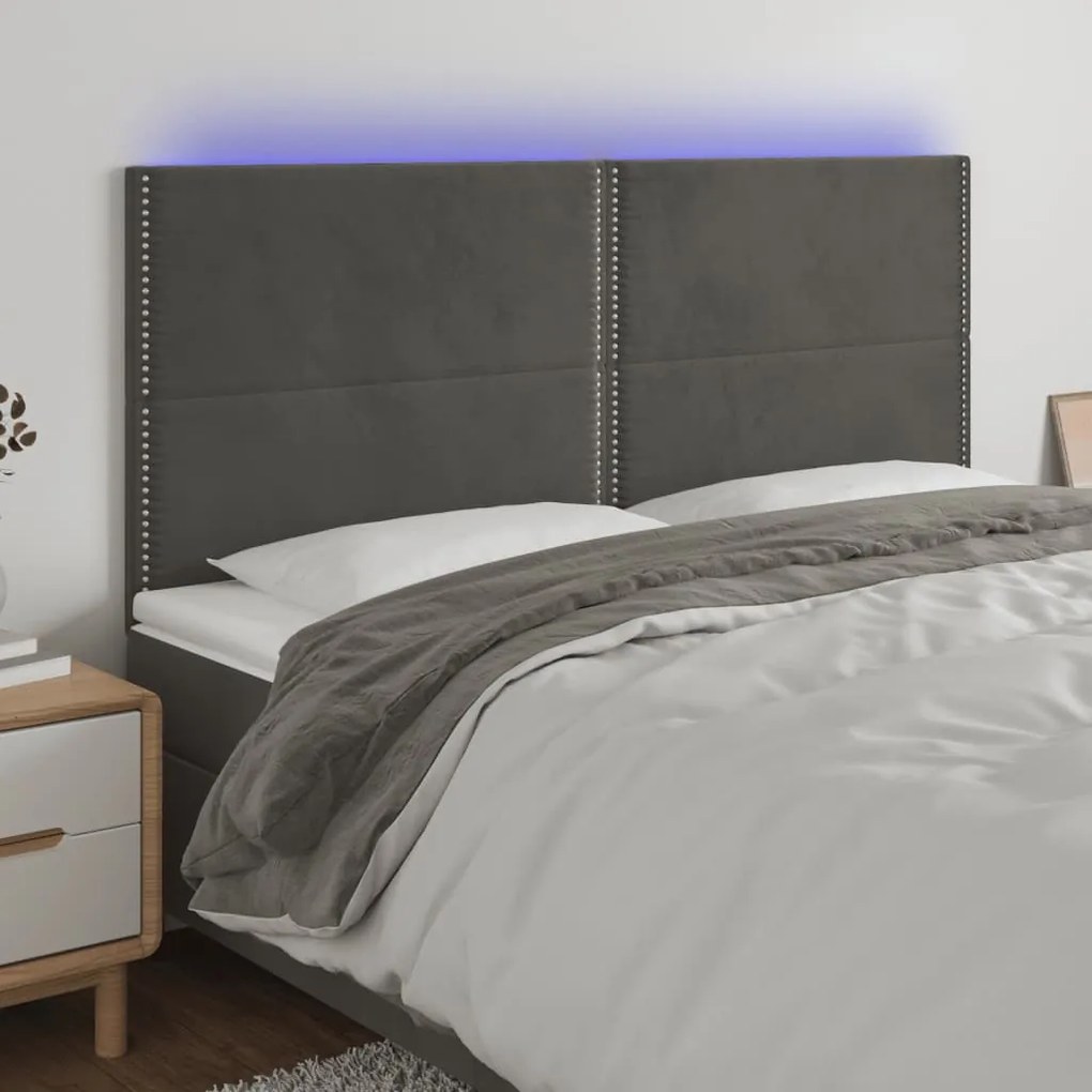 Testiera A Led Grigioscuro 160x5x118/128cm İn Velluto /