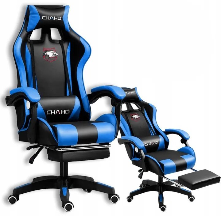 Comoda sedia da gaming con cuscino nero e blu