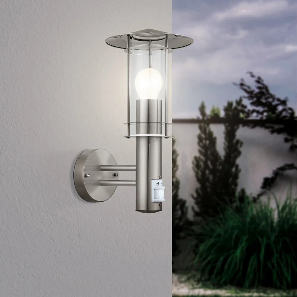 Applique Contemporanea Da Esterno Lisio 1 Luce Acciaio Inox Grigio Sensore