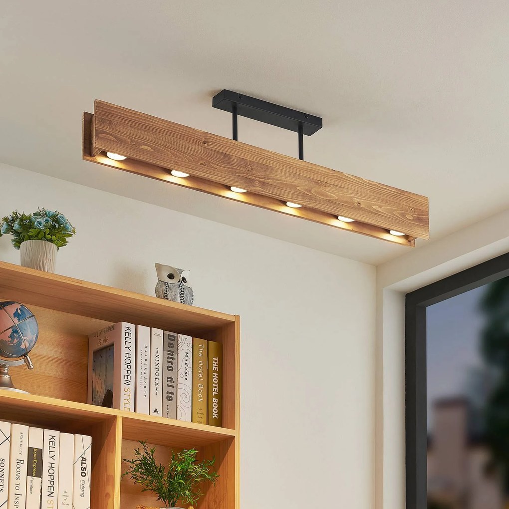 Plafoniera soffitto Malwin Lindby, dimmerabile, Legno scuro, Soggiorno / Sala da pranzo, Legno, Scandinavo, Plafoniera