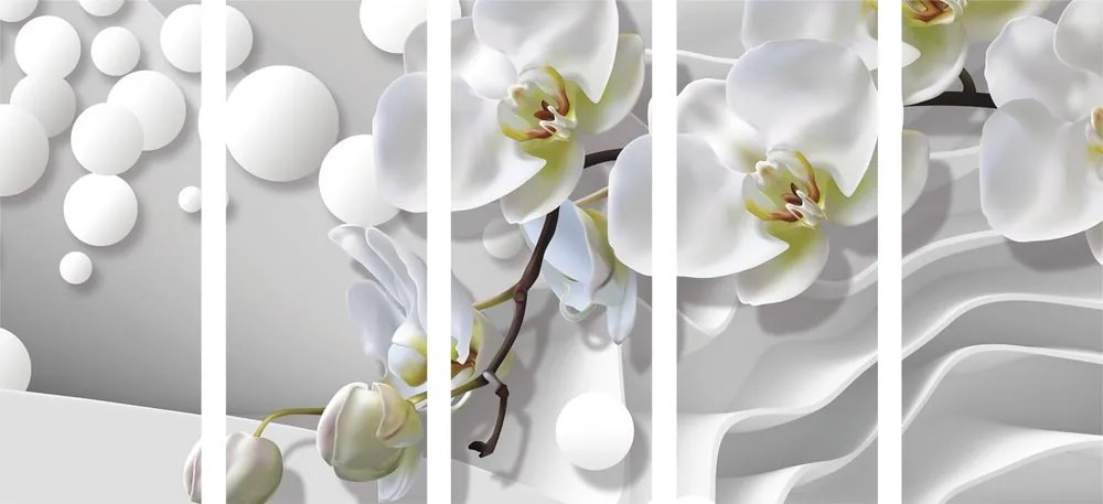Quadri 5 pezzi – Orchidea su sfondo astratto