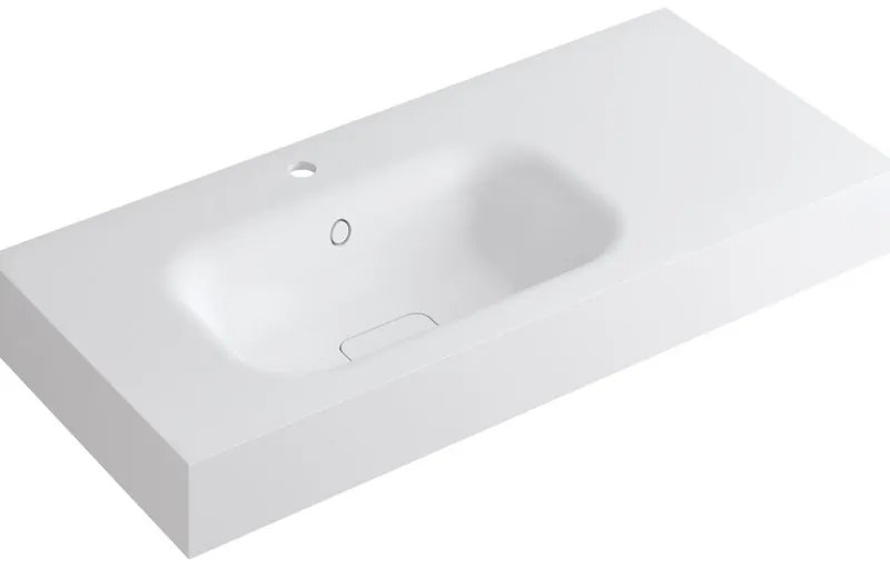 Lavabo integrale rettangolare vasca a sinistra L 100.5 x H 15 x P 46 cm in resina bianco