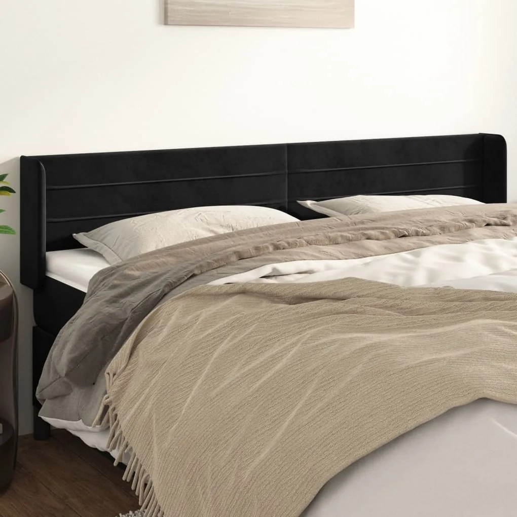 Testiera Ad Orecchio Nera 183x16x78/88 Cm İn Velluto /