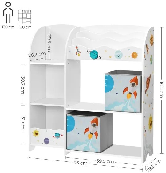 Libreria per bambini ANET con scatole in tessuto bianco