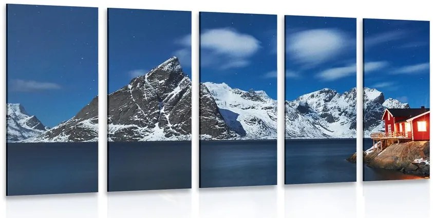 Quadri 5 pezzi – Paesaggio notturno in Norvegia