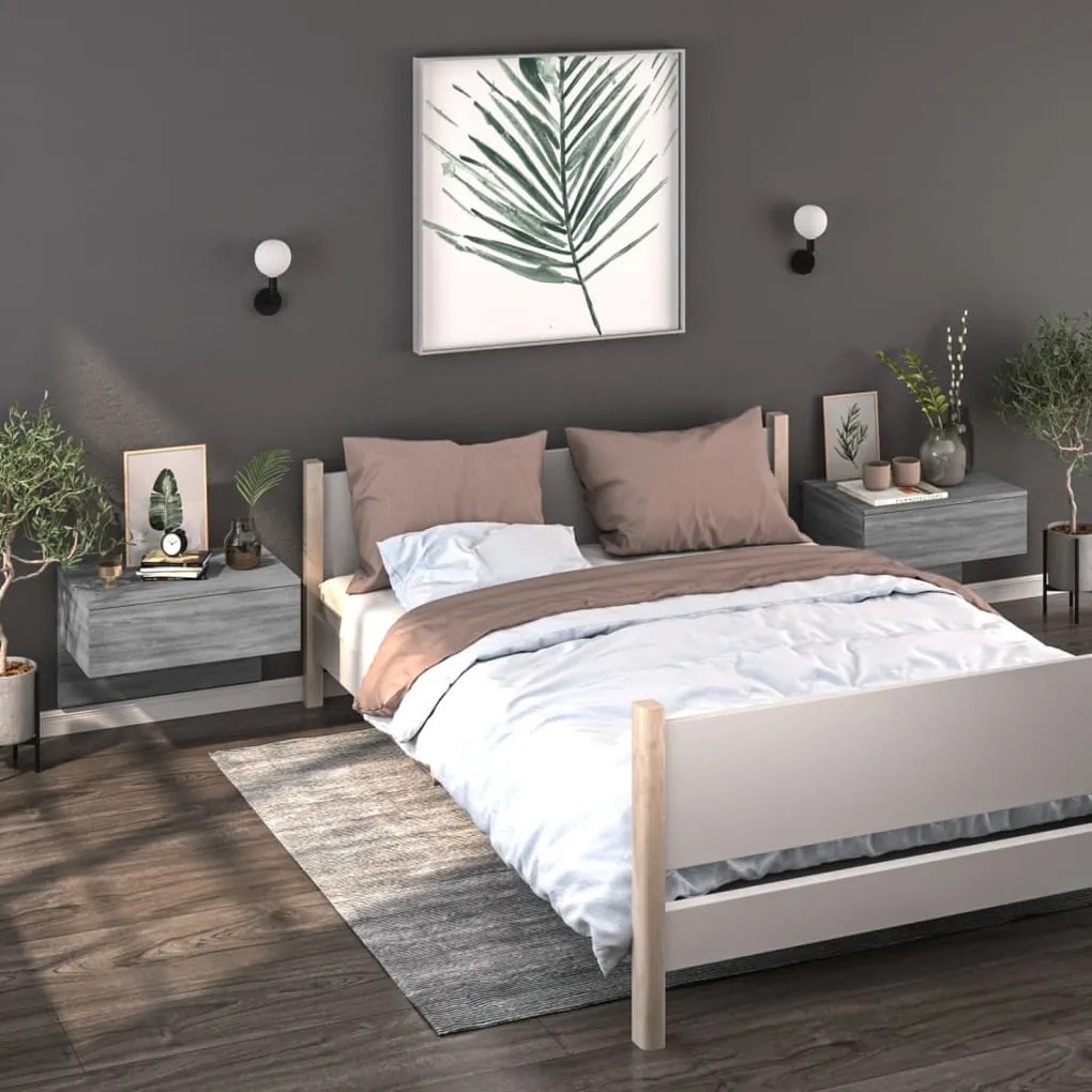 Comodini A Muro 2 Pz Grigio Sonoma /