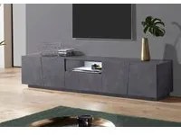 Mobile da soggiorno Porta TV, Made in Italy, Credenza per TV da salotto a 4 ante e 1 cassetto, cm 220x43h46, Grigio Ardesia, con luce LED bianca