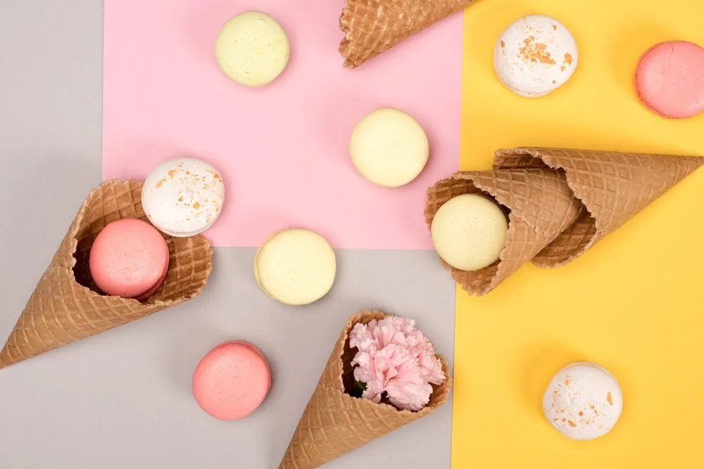 Stampa su tela – Macarons in cono