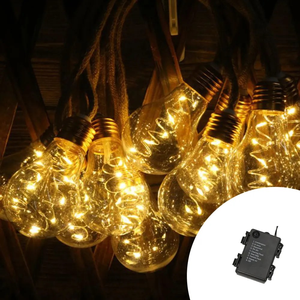 Catena decorata con 10 Lampadine A60 luminose a Led Bianco Caldo 4,5 metri a batteria Wisdom