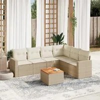 Set Divani da Giardino 7 pz con Cuscini Beige in Polyrattan 3224140