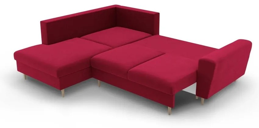 Divano angolare rosso allungabile e con contenitore (con penisola a sinistra/a L) con rivestimento in velluto Kyoto – Cosmopolitan Design