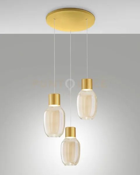 Lapo lampada a sospensione cognac 3 luci tonda a led 3000k - 36w - ...