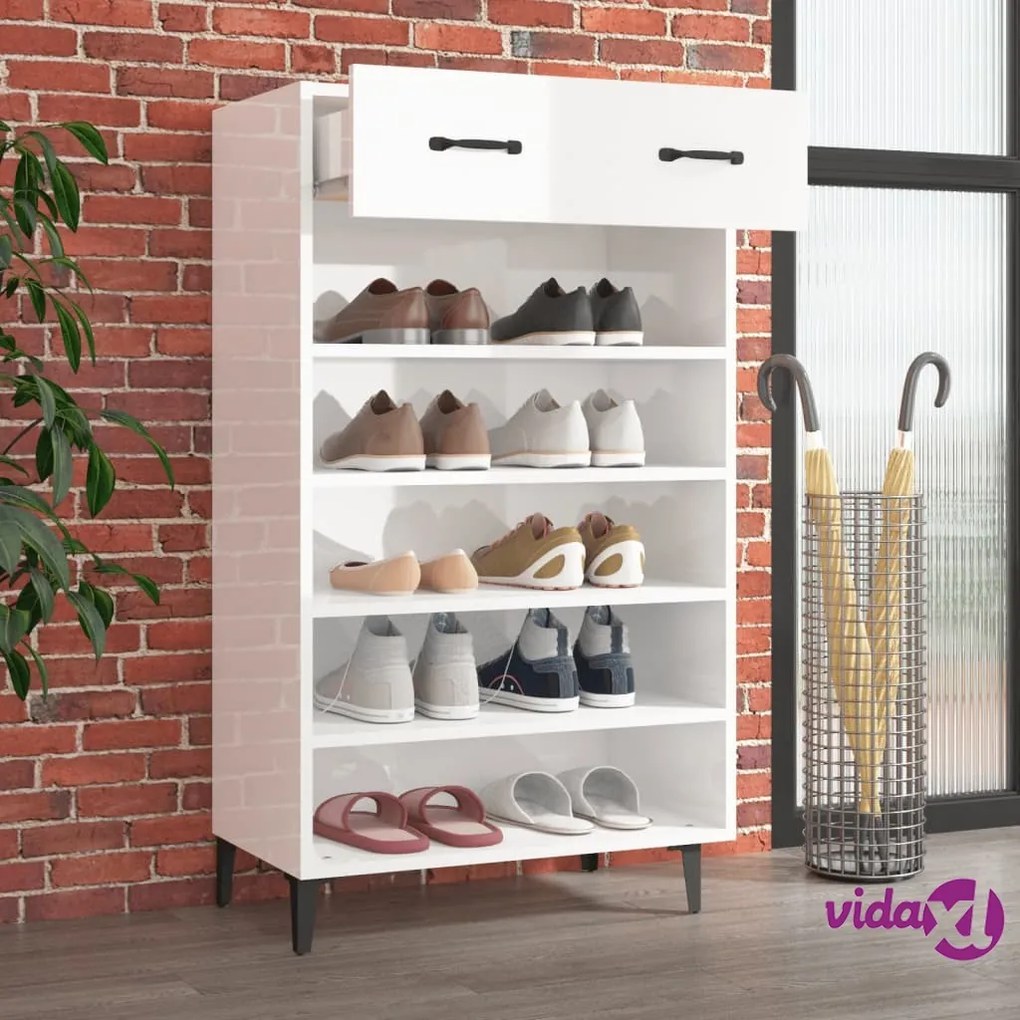 vidaXL Scarpiera Bianco Lucido 60x35x105 cm in Legno Multistrato