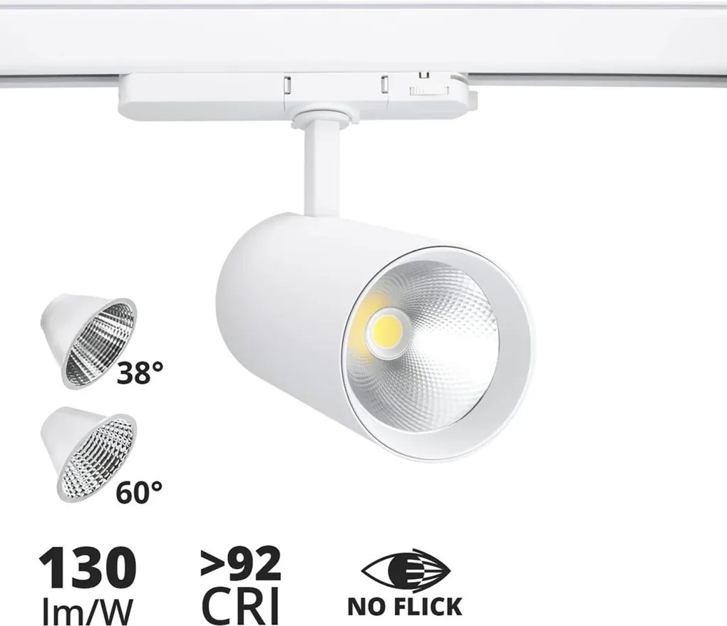 Faro LED 42W per Binario Trifase 38° + 60° Bianco PHILIPS Xitanium CRI92 Colore Bianco Naturale 4.000K