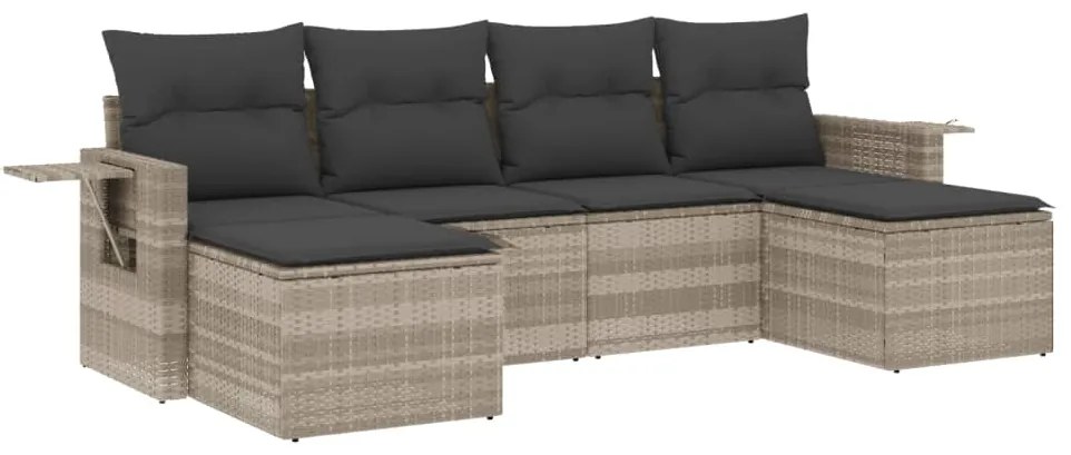 Set divano da giardino 6pz con cuscini grigio chiaro polyrattan