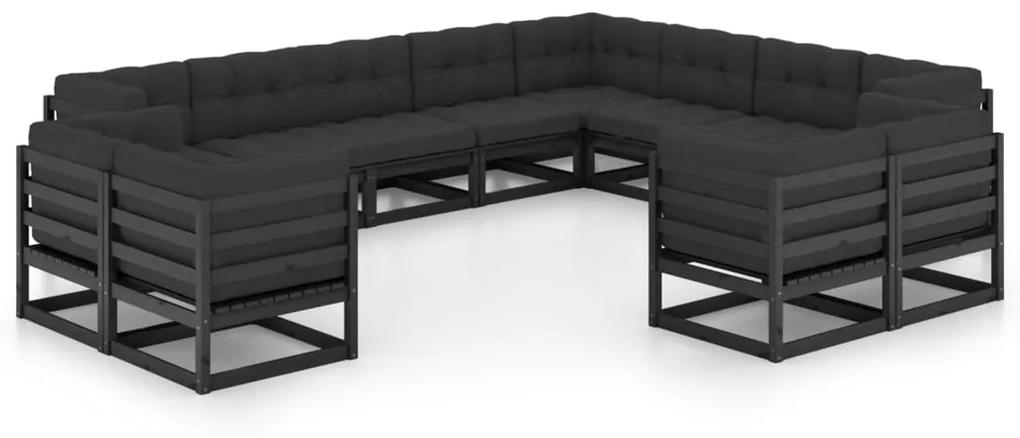 Set divani da giardino 12 pz con cuscini massello di pino nero