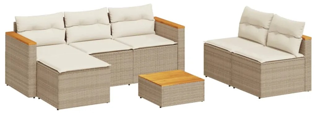 Set divano da giardino 5 pz con cuscini beige polyrattan acacia